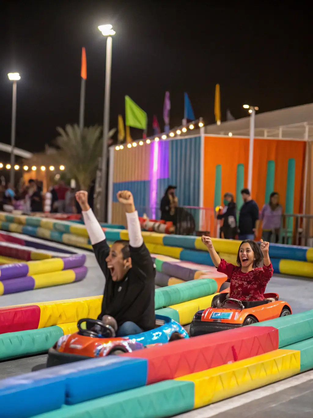 A vibrant image of a diverse group of club members celebrating a successful RC car event, emphasizing the community and social aspects of the NSC NITRO SYMPHONIE CLUB.